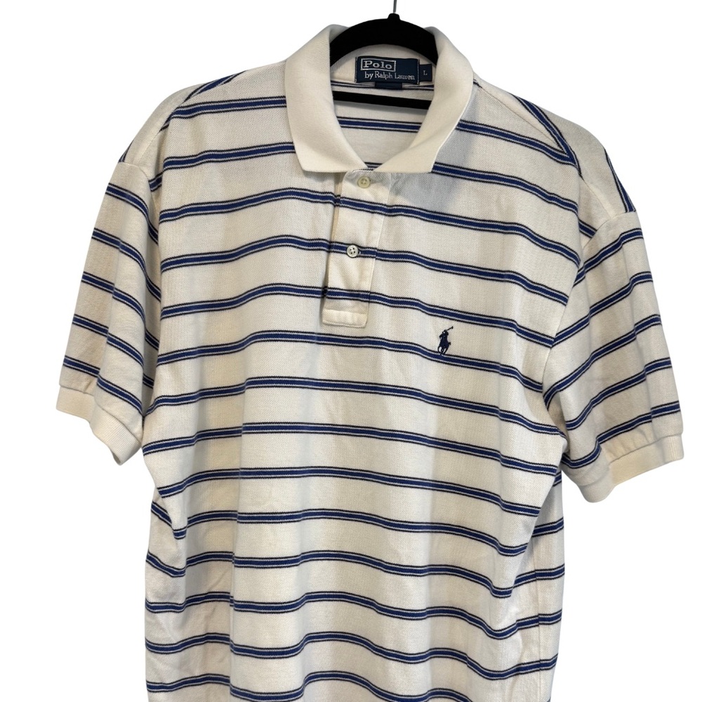 💙 Vintage Vibes Only – Polo Ralph Lauren Striped Polo (Size L)